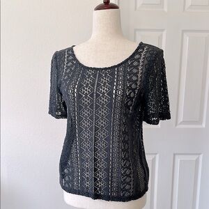 American Eagle Outfitters Navy Crochet Lace Button-Back Top S